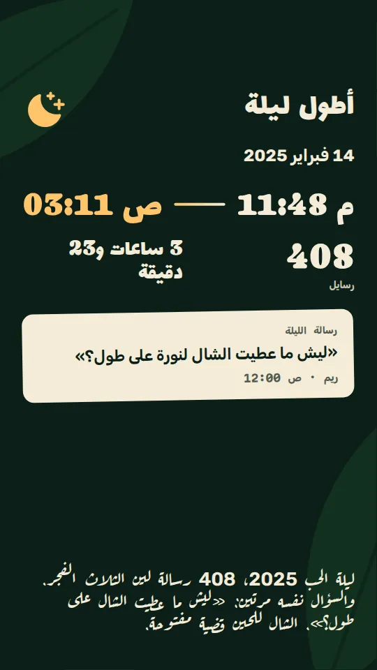 شريحة أطول ليلة مع وقت البداية والنهاية.